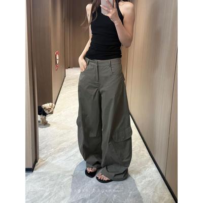 暴走高仙女175高个子女生110cm超长版军绿色工装裤女夏阔腿休闲裤