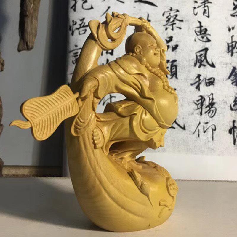 小叶黄杨木跳舞弥勒规格6.8*4.3*11cm 雕刻木雕摆饰 摆件装饰送礼
