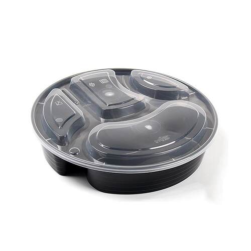 一次性四格打包饭盒黑色/橙色圆形加厚加硬快餐碗1100ml120个