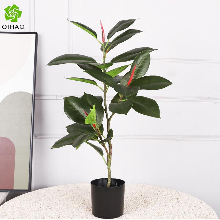 新品外仿真橡皮树盆栽落盆地景客厅设家摆居装户饰橡皮树QH-54007