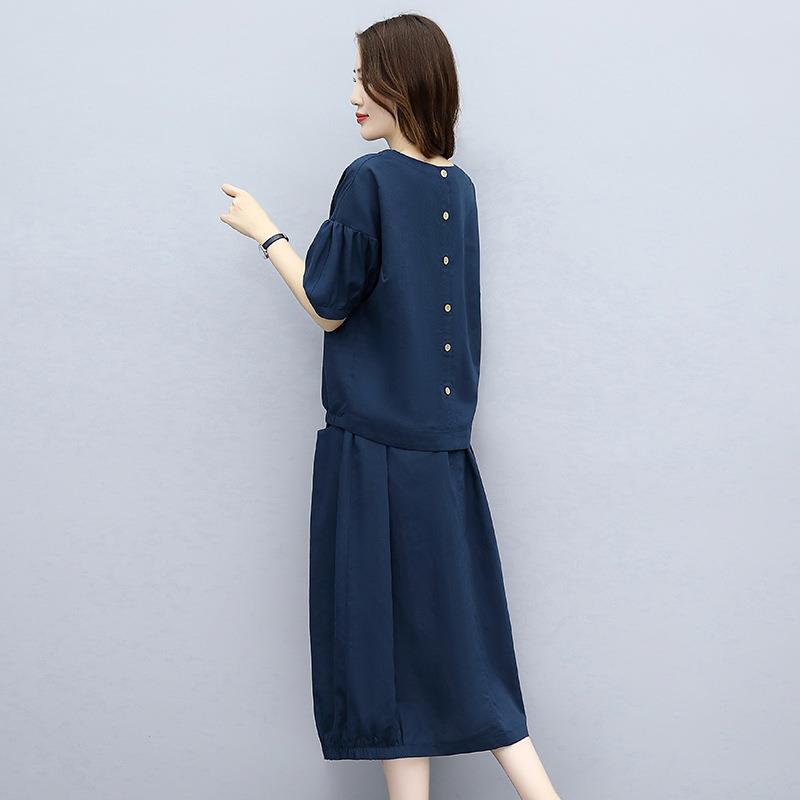 棉麻套装裙女新款女装妈妈夏装休文闲艺麻子裙两ZGUAN216件套亚中