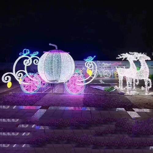 LED圣诞节马鹿拉车铁艺造型步行街商场景区节日网红亮化装饰灯