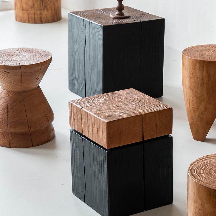 沙发边角几根592花架酒店件雕凳子茶几凳民宿床头柜矮原木实摆木