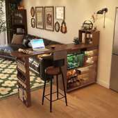 吧台家桌常规子岛色台餐断边柜一体用可伸缩客厅实木沙发边柜胡桃