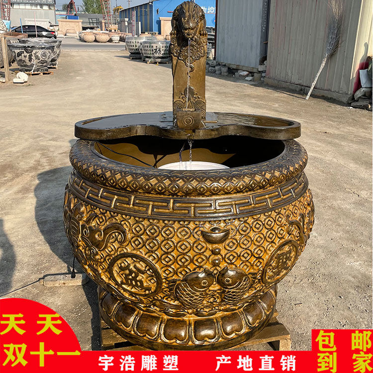 石雕鱼缸石槽青石石头大缸花盆荷花缸彷古水缸庭院摆件门海招财