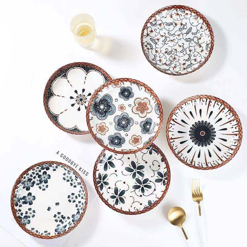 4或6只装8英寸盘子陶瓷家用炒菜盘子多色混搭风格高温炒菜小盘子,餐饮具,盘,淘宝优惠券,粉丝福利购,淘宝优惠卷