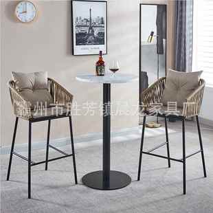 现代休闲椅吧台组合内外藤编室桌椅套装家用靠背A-821+A-高脚椅