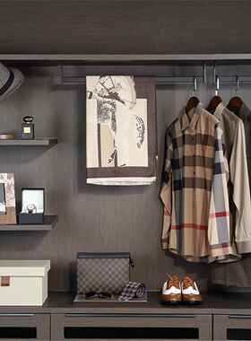 样板间男士衣服皮鞋礼帽衣帽间组合套装全屋定制展厅家居软装摆件