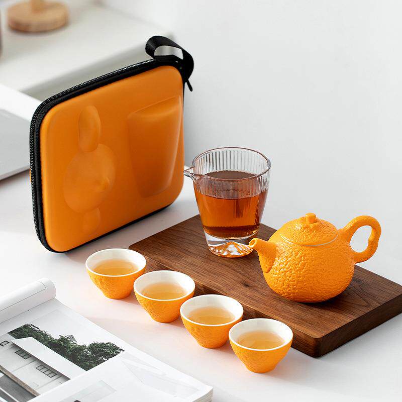 丑橘子桔泡茶壶茶杯旅行茶具小套装户外露营便携式快客杯一壶四杯