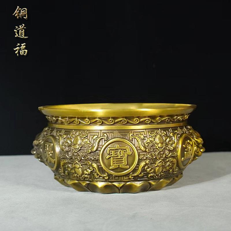 黄铜狮头聚宝盆多款式聚宝缸摆件家居摆件工艺品