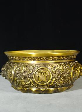 黄铜狮头聚宝盆多款式聚宝缸摆件家居摆件工艺品