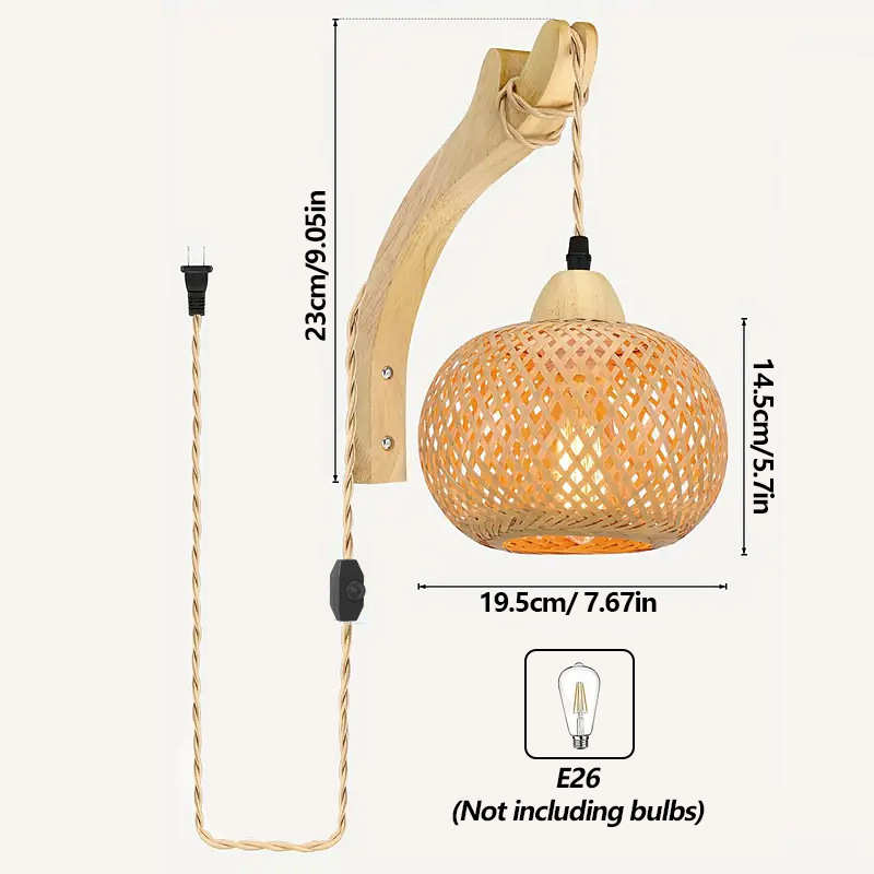 复古日式竹编餐厅灯木制卧室农舍背景墙壁灯具床头壁灯