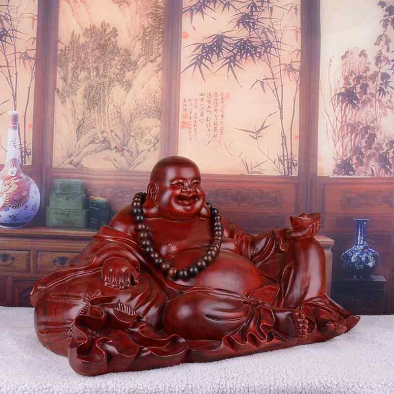 高档檀木雕弥勒佛像摆实大红号布袋坐笑佛家居饰品礼品红件木工木