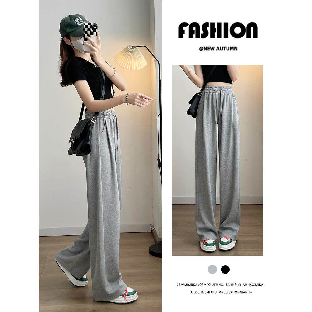 灰色运动裤女2025夏季小个子直筒宽裤百搭显瘦裤子宽松休闲厚棉裤
