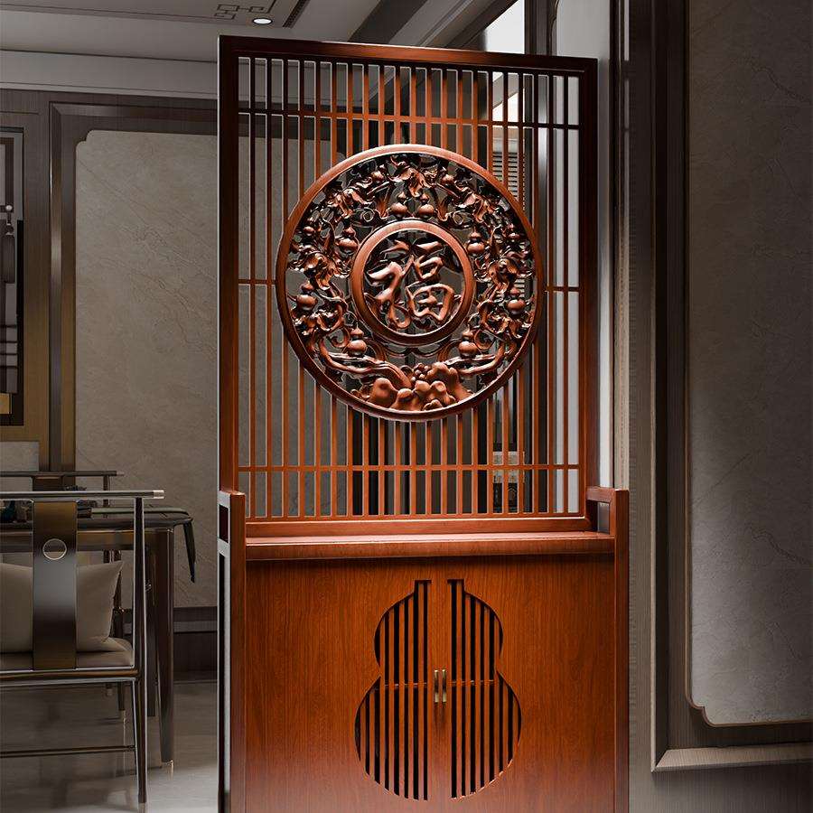 225新中式玄关屏风隔断入户客正对门遮挡厅可定制0镂空福字实木柜