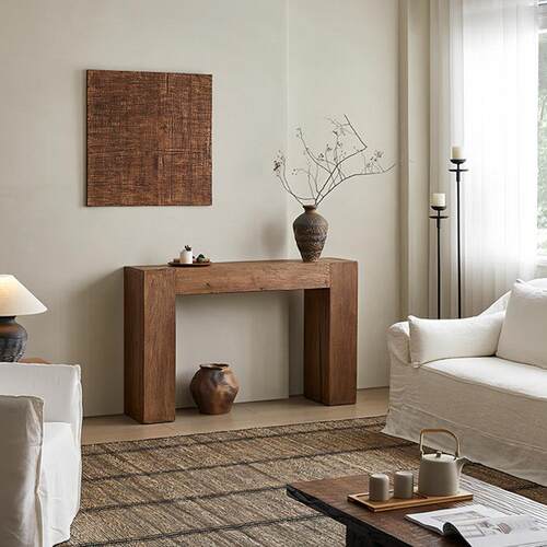 侘寂风实木玄关桌入户玄关台民宿覆古意式轻奢案几靠墙窄桌端景台