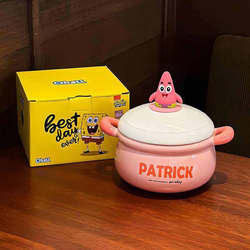 海绵宝宝派大星泡面碗大号学生双耳带盖大容量螺蛳粉家用陶瓷汤碗,餐饮具,碗,淘宝优惠券,粉丝福利购,淘宝优惠卷