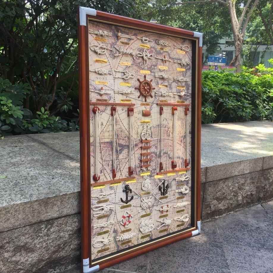 木质工艺地中海9060BAC挂墙式海洋绳相框手结海洋挂帆船壁水画画