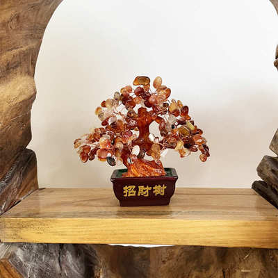 黄水晶招财树摆件车载客厅酒柜发财树小装饰品家居创意工艺品摇钱