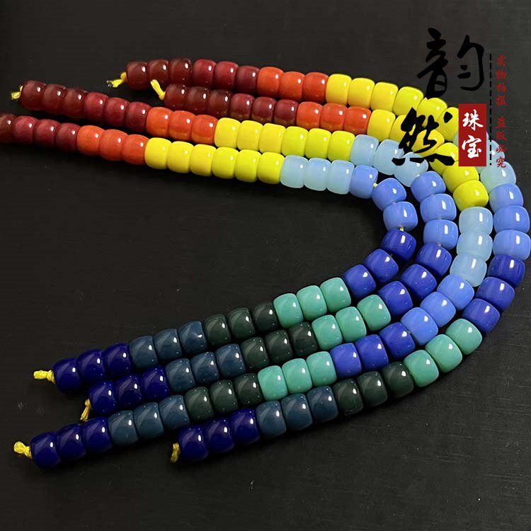 2026雪巴琉璃红绿灯松石老型珠桶珠半成品 diy佛珠手链隔珠顶珠配图片