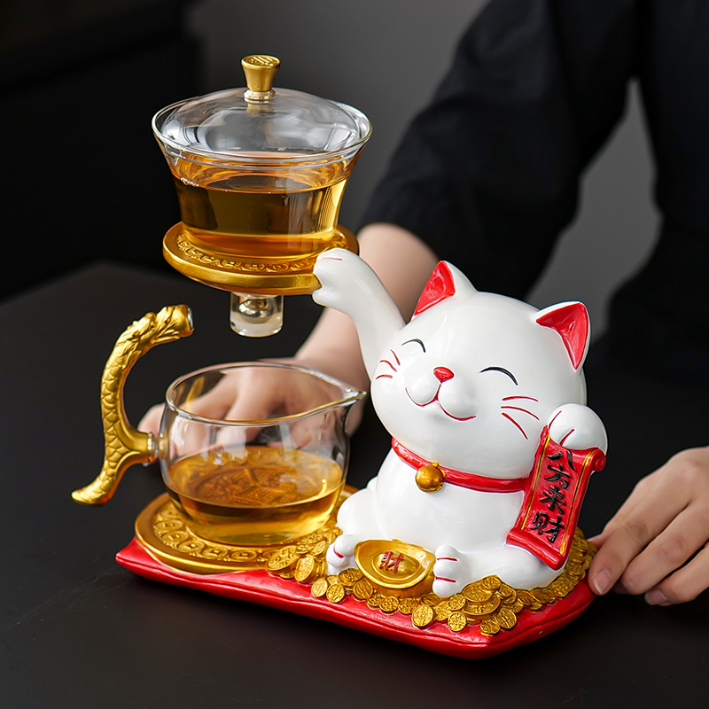 招财猫摆件开业自动懒人茶具套装家居客厅茶桌乔迁新居礼品发财猫