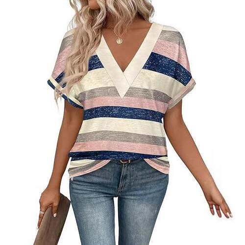 Xl-5Xlwomens Plus Size V Neck T Shirts Short Sleeve Summer