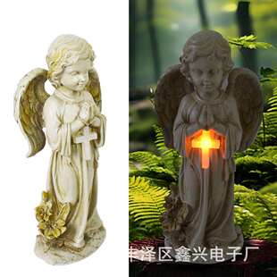 饰纪念碑庭院草坪庭院装 饰树脂祈祷摆件 太阳天使墓地装 亚马逊爆款