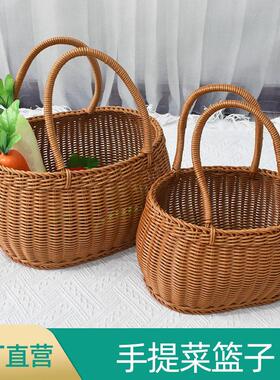 彷藤编织收纳筐购物篮礼品篮家用水果篮手提买 菜篮子野餐篮果蔬