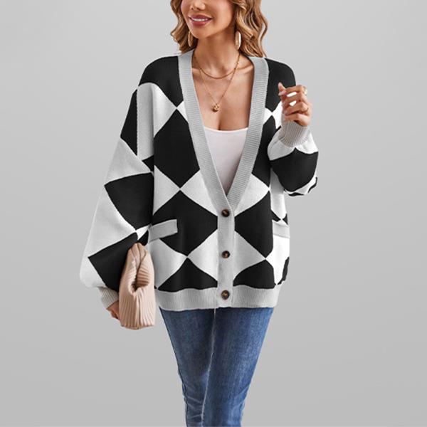 V-neck color for casual contrast knitted loose stitching