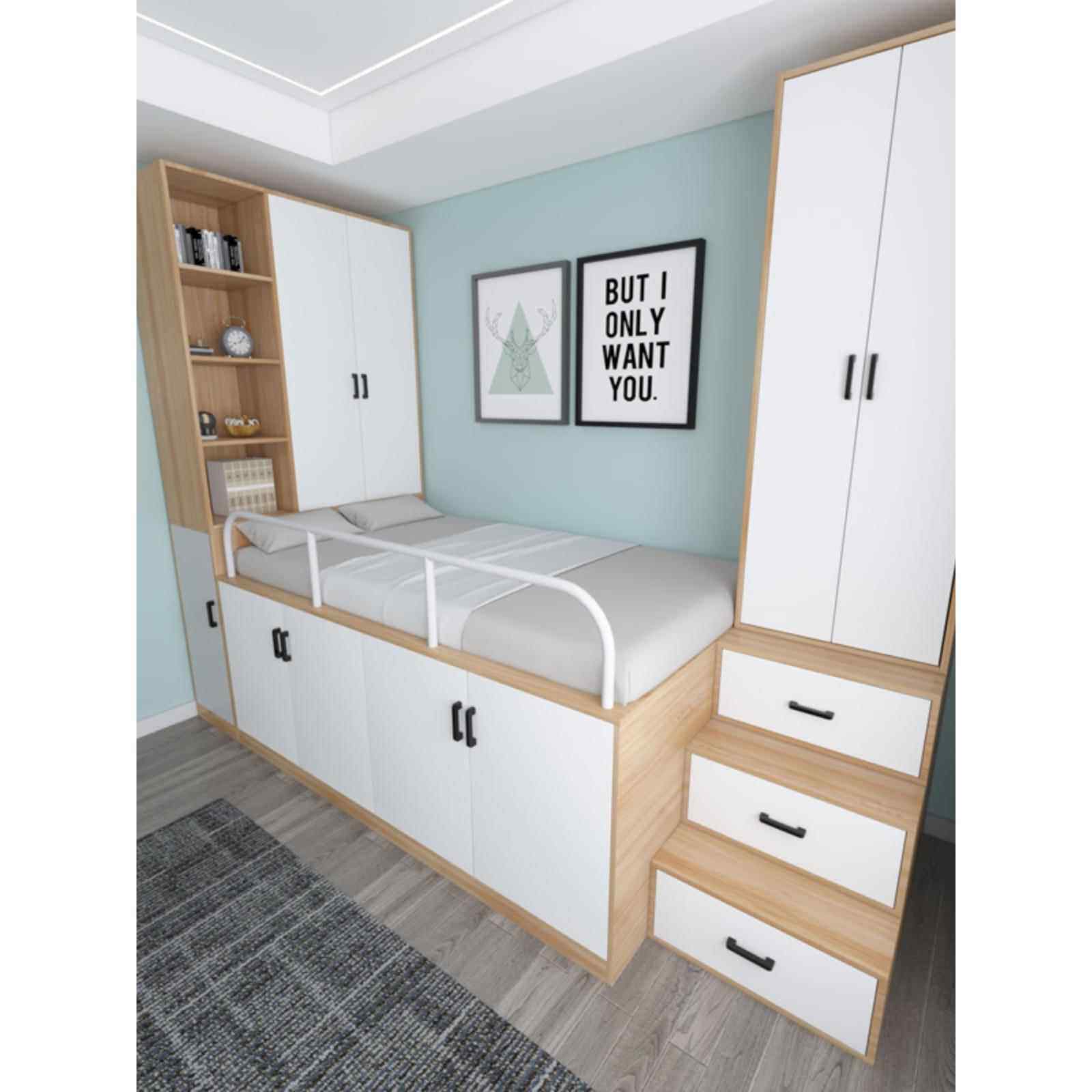 实木榻榻米床柜一体省空间楼梯床靠墙衣柜批可订儿童床半高组合床