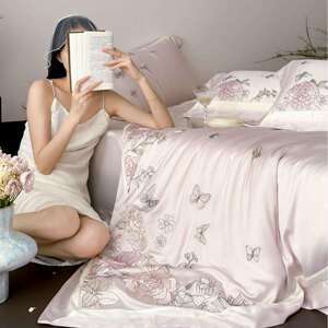 少女心夏季60S双面天丝四件套花卉刺绣被套凉感1.8m床上用品