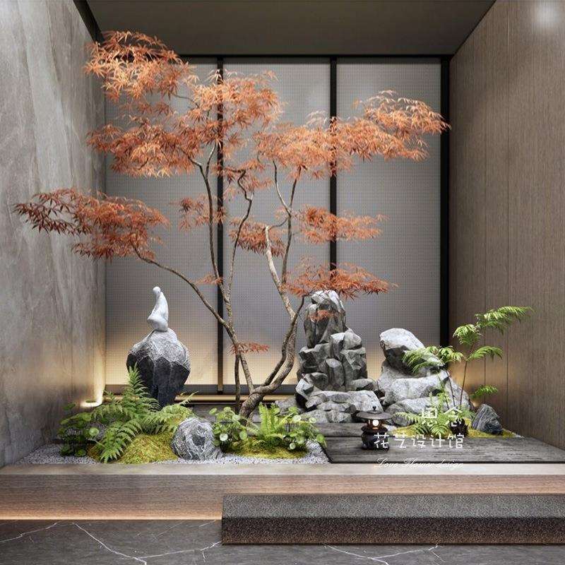 仿真树造景枫树红枫鸡爪槭真树干天井绿植景观设计创意意境
