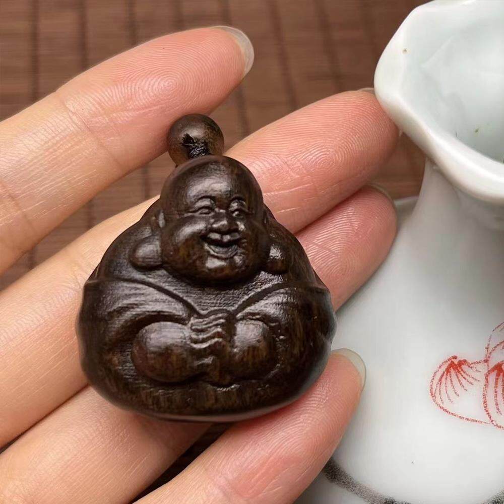 印尼沉香木有福弥勒吊坠脖挂一团和气木雕手把件实木工艺雕刻文玩