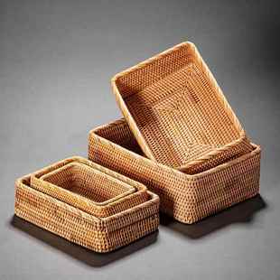 越南手工家用圆形天然藤编馒头收纳筐客厅水果篮竹编织篮子零食盘