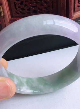 大圈口59.2mm缅甸翡翠玉镯子女正品拍卖浅紫宽版玉手镯68.39g