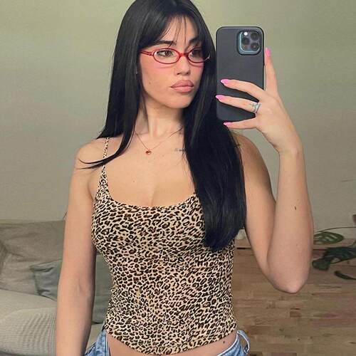 Women's printed crop top with exposed navel strap and