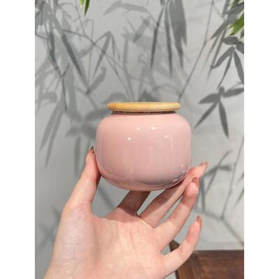 惊蛰 桃红色釉下彩光面质感木盖可爱茶叶罐密封仓小圆罐茶具配件