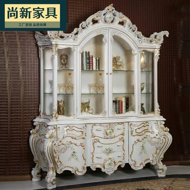 欧式古典别墅家具 实木雕花玻璃两门展示柜厅柜法式酒柜端家具