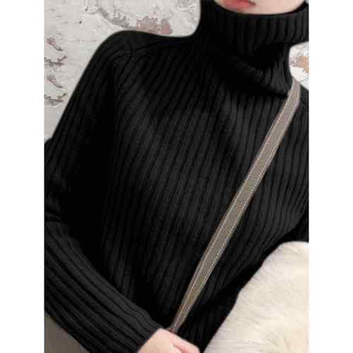 韩国高领毛衣女羊绒宽松套头打底衫新款秋冬黑色堆堆领加厚毛衫女