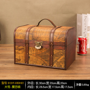 复古木箱子大号密码盒子玩具储物盒带上锁收纳箱儿童百宝箱道具箱