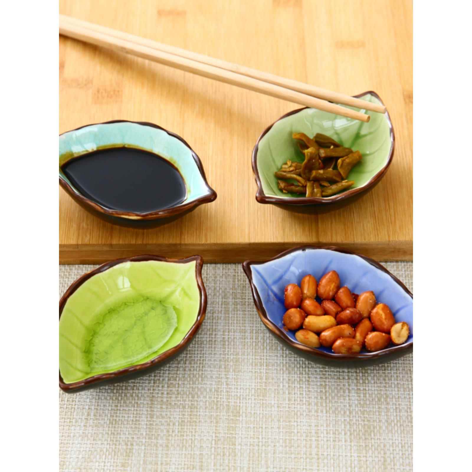 四个装仿树叶陶瓷小碟子餐具醋碟酱油碟调味碟骨碟菜碟小吃盘子