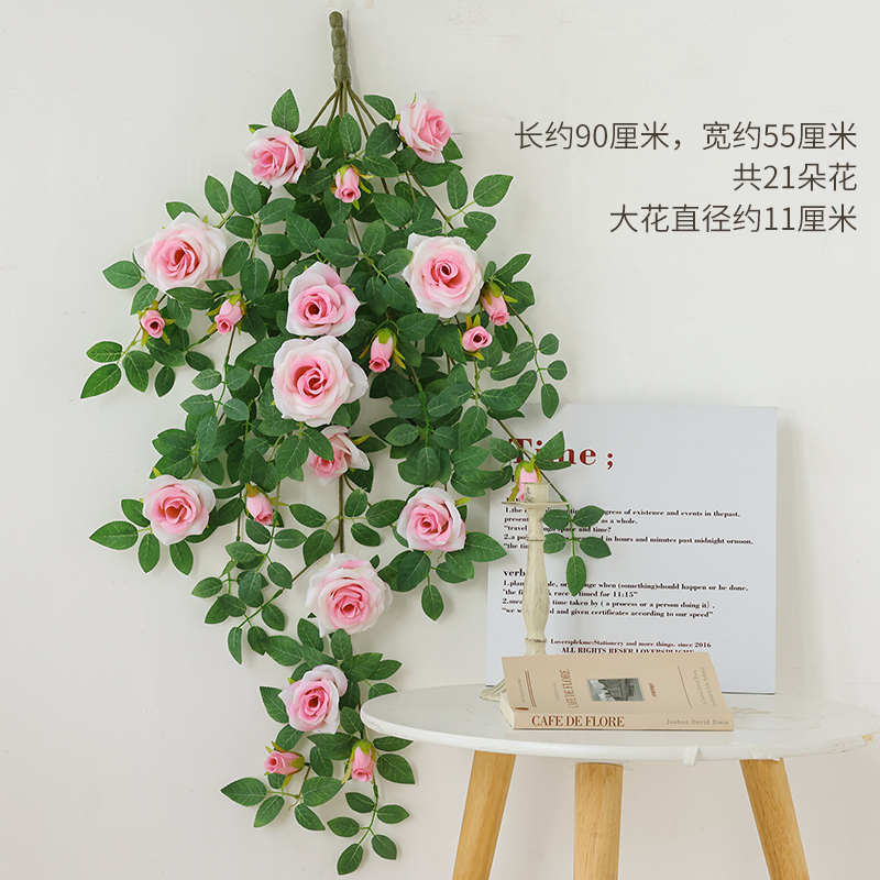 爬花墙空调假玫瑰管子藤花藤蔓装饰遮挡假藤装饰花花围墙蔷薇