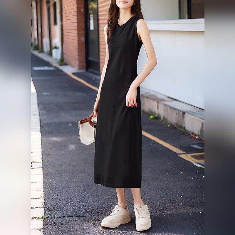 潮牌简约背心连衣裙女2026夏季新款百搭高级感亲肤内搭中长款裙子
