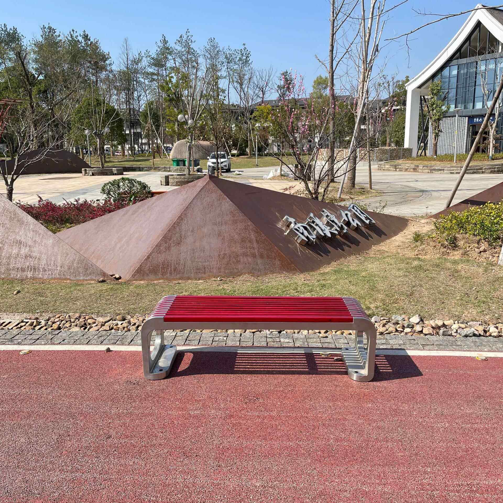 不锈钢公园椅户外长椅庭院凳子防水防腐木长椅商场花园休闲排坐椅