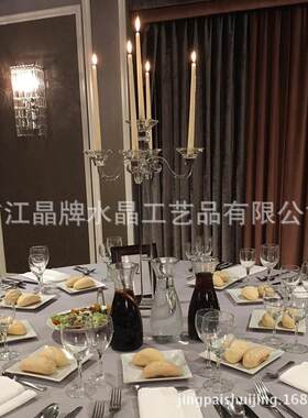 五头水晶烛台欧式婚礼路引多头玻璃花架创意婚庆餐桌水晶摆件用品