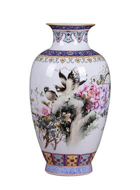 景德镇陶瓷花瓶山水画粉彩插花中式摆件家居客厅电视柜陶瓷装饰品