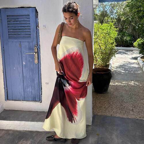 Contrast printed strapless dress 撞色印花抹胸连衣裙