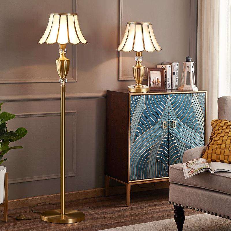 欧式奢华全铜落地灯卧室床头灯客厅奢华美式乡村复古别墅纯铜灯具