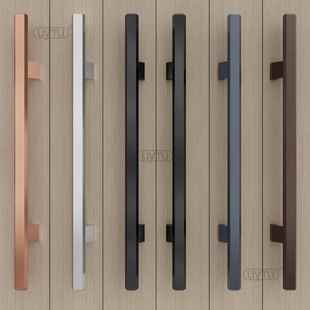 加厚铝合金把手钢化玻璃大门把手对装 推拉办公室实木门把手银黑色