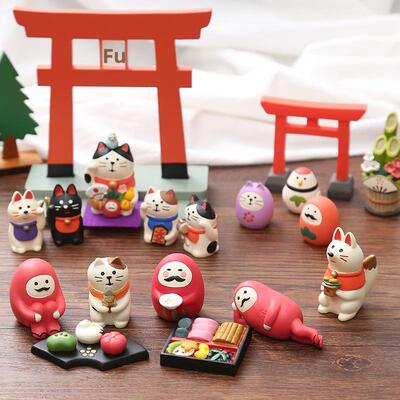扎卡高考日式首月祈祷达摩鸟家带来财富和宝藏猫狐狸娃娃桌面装饰